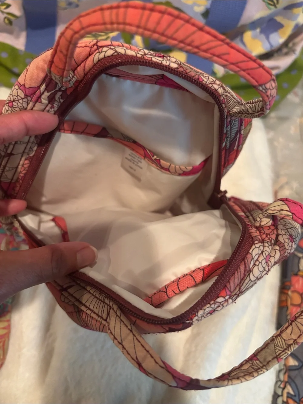 Vera Bradley Coral Pink Floral Quilted lunch bag
